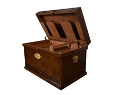 an open wooden chest with three compartments