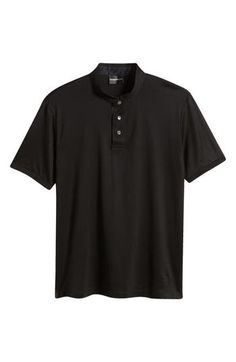 Classic and comfortable, this jersey polo is always a great choice for everyday and keeps you looking as good as you feel. 27 1/2" length (size Medium) Button half placket Band collar 70% lyocell, 30% cotton with 98% cotton, 2% elastane Machine wash, dry flat Imported Band Collar, Emporio Armani, Solid Black, How Are You Feeling, Nordstrom, Size Medium, Band, Collar, Black