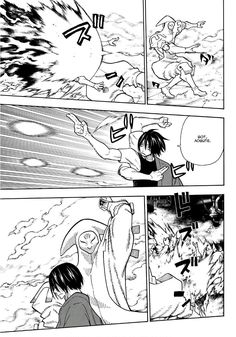 an anime comic strip with two people in the background and one person pointing at something