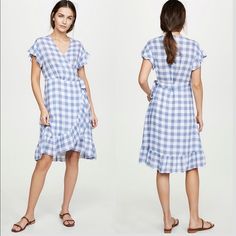 Rails Brigitte Wrap Gingham Dress Women Sz Xs New With Tags Blue And White Plain Weave Flutter Sleeves Ruffle Detail Knee Length Tie At Waist Shell: 70% Rayon/30% Linen Lined Bottom Approximate Measurements Length: 43 Inches Armpit To Armpit: 18 Inches Waist: 14 Inches Gingham V-neck Dress With Ruffles, Blue Knee-length Plaid Dress For Spring, Blue Knee-length Plaid Summer Dress, Gingham Beach Dress With Ruffle Hem, Beach Gingham V-neck Dress, Beach Gingham Dress With Ruffle Hem, Blue Plaid Summer Midi Dress, Gingham Dress With Ruffle Hem For Beach, Blue Plaid Midi Dress For Summer