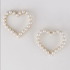 Heart Of Pearls * Pearl Heart Earrings * 1.3 X 1.2" Approx. White Heart Charm Earrings For Valentine's Day, White Open Heart Earrings For Valentine's Day, Valentine's Day White Heart Charm Earrings, Valentine's Day White Open Heart Earrings, White Heart Charm Earrings For Party, White Heart Beads Earrings For Valentine's Day, White Heart-shaped Earrings With Heart Charm, White Heart Earrings With Beads For Valentine's Day, White Heart Earrings For Valentine's Day