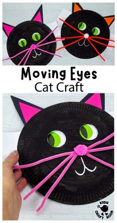 How to make a Black Cat Craft With Moving Eyes. Cat Crafts Kids, Halloween Cat Crafts, Cat Crafts Preschool, Paper Plate Craft, Paper Plate Crafts For Kids, Kids Craft Room, Moving Eyes, Fun Halloween Crafts, Craft Kids