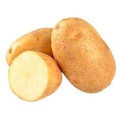 two potatoes with one cut in half on a white background