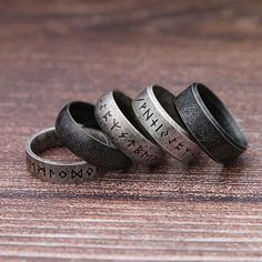 Viking Norse Vintage Silver Stainless Steel Runes Rune Ring Band for Men Women | eBay Cool Rings For Men Unique, Rune Vichinghe, Rune Ring, Viking Rings, Rune Viking, Letter Rings, Nordic Retro, Cool Rings For Men, Fish Hook Bracelet