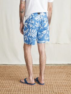 Surfrider Sunwashed Boardshort - Sky Floral | Faherty Brand Faherty Brand, Surfrider Foundation, Tank Jumpsuit, Upcycled Fabric, Swim Pants, Oyster Shells, Swim Shop, Kids Sunglasses, Linen Shop