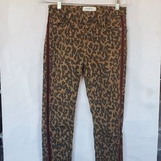 Zara Animal Print Denim Pants. Skinny Legs. Size Us 4. Red Stripe All The Way Down On Both Sides. Pockets In The Front And Back. Button Closure. Pre Owned, Never Worn. No Flaws. Trendy Cotton Leopard Print Pants, Stretch Cotton Leopard Print Bottoms, Stretch Leopard Print Cotton Bottoms, Brown Stretch Jeans For Summer, Summer Stretch Brown Jeans, Zara Tapered Leg Cotton Jeans, Trendy Stretch Brown Jeans, Trendy Brown Stretch Jeans, Trendy Brown Tapered Leg Jeans