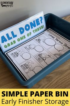 a simple paper bin for early finishers to practice reading and writing with the help desk