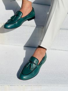 Lodevole's Teal Green Tassel Leather Loafers:⁠ ⁠ Designed to spice up your day-time outfits, our teal colored leather loafers aren't for the shy man. We love them with Lodevole's teal plaid suit or sea green wool touch blazer. ⁠ Free US Shipping & Return!⁠ ⁠ Shop now and pay later with #Klarna & #ShopPay⁠ ⁠ To purchase teal green loafers, visit Lodevole.com⁠ #Praiseworthy #Lodevole #Lodevolebrand #Lodevolestore #Fashionbrand #Sprezzatura #Dapperman #Stylishmen #Mensfashion #Menstyle #Menshoes Elegant Green Plain Toe Loafers, Elegant Green Loafers For Business, Green Loafers For Formal Fall Occasions, Green Formal Loafers For Fall, Classic Green Loafers For Business, Classic Green Tassel Loafers For Formal Occasions, Green Loafers For Business In Spring, Semi-formal Fall Tassel Loafers Slip-on, Fall Semi-formal Slip-on Tassel Loafers