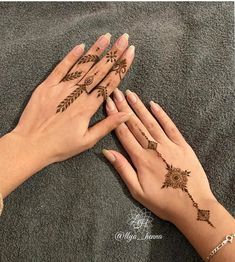 two hands with henna tattoos on their palms