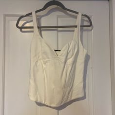 Zara White Bustier Top Size: Medium Great Condition Chic Fitted Tank Top With Boned Bodice, Chic Tank Top With Corset Back, Chic White Corset With Straps, Elegant White Crop Top With Corset Back, White Fitted Tank Top For Evening, Fitted White Tank Top For Evening Wear, Elegant Fitted Tank Top With Boned Bodice, Chic White Underbust Corset, Elegant Cropped Summer Corset