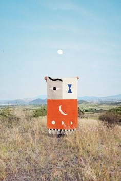 an image of a kite flying in the sky over a field with grass and trees