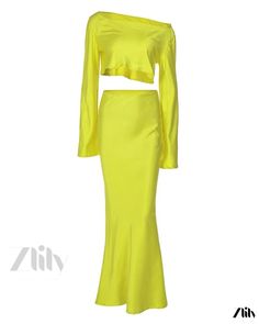 Zlily - Stylish Slim Fit Crop Top and Pencil Skirt Set Yellow Stretch Sets For Party, Crop Top And Pencil Skirt, Slim Fit Crop Top, Workout Crop Top, White Outfits, Skirt Length, Long Skirt, Skirt Set, Pencil Skirt