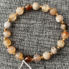 Genuine Fire Agate Gold Spacer Beads 7in Handmade By Me Fire Agate Bracelet, Fire Agate, Agate Bracelet, Spacer Beads, Womens Jewelry Bracelets, Precious Stones, Agate, Beaded Bracelets, Women Jewelry