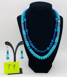 Double strands necklace has light and dark blue lapis beads with round turquoise beads and accented with blue glass beads. A beautiful necklace can be worn with white, black and many other colors. Ear rings are included. Total length: 18" and 20" Lapis Jewelry, Double Strand Necklace, Blue Lapis, Ear Rings, Beautiful Necklace, Turquoise Beads, Blue Glass, Beautiful Necklaces, Jewelry Set