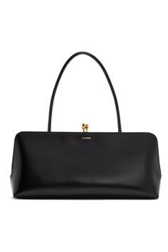 Jil Sander: Black Medium Goji Top Handle Bag | SSENSE Black Wealth, Jill Sander, Designer Shoulder Bag, Black Leather Bag, Favorite Handbags, Transparent Bag