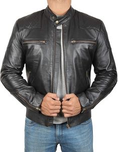 Black Real Lambskin Leather Moto Biker Jacket Men’s" David Beckham Style, Biker Jacket Men, Biker Leather Jacket, Moto Biker Jacket, Motorcycle Jacket Mens, Jean Jacket Outfits, Black Leather Biker Jacket, Retro Motorcycle, Lambskin Leather Jacket