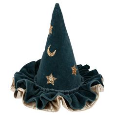 Pointed Blue Wizard Hat Veselý Halloween, V Model, Halloween Hat, Gold Glitter Stars, Fantasy Life, Witch Hats, Halloween Witch Hat, Food Accessories, Halloween Hats