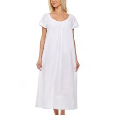 This soft 100 percent cotton poplin nightgown for women from Alexander Del Rossa is comfortable, durable, and classy. Made from a premium 100% cotton fabric, this women's vintage looking nightgown is breathable and easy on the skin. Designed with you in mind, this victorian nightgown is perfect for lounging around the house - even when guests are present. Cotton lace trim adorn the neckline and narrow lace trim the short sleeve cuffs. Front and back both gathered flowing into a long A-line gown Cotton Sleepwear For Home, Cotton Sleepwear For Home In Solid Color, Solid Cotton Sleepwear For Home, Elegant Cotton Nightgown For Sleepover, Elegant Short Sleeve Nightgown For Loungewear, Cotton Chemise For Bedtime, Elegant Cotton Nightgown For Bedtime, Elegant Short Sleeve Nightgown For Bedtime, Elegant Cotton Sleepwear For Home