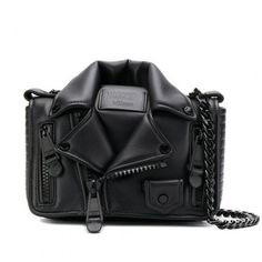 Brand New Trendy Leather Shoulder Bag For Streetwear, Leather Shoulder Bag For Streetwear With Zipper, Luxury Leather Bags For Streetwear, Black Leather Bag For Streetwear, Leather Crossbody Bag For Streetwear, Black Leather Shoulder Bag For Streetwear, Black Leather Streetwear Shoulder Bag, Biker Jacket Women, Moschino Bags