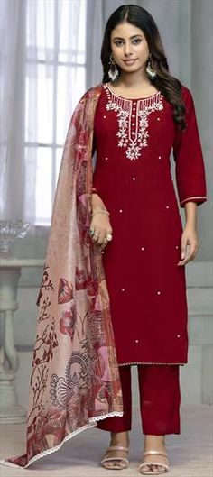 Red and Maroon color Salwar Kameez in Rayon fabric with Bugle Beads, Stone work Red Churidar With Mirror Work For Diwali, Diwali Red Churidar With Mirror Work, Eid Red Churidar With Mirror Work, Red Churidar With Mirror Work For Eid, Red Mirror Work Churidar For Eid, Red Churidar With Mirror Work For Wedding, Red Unstitched Suit With Mirror Work For Festive Occasions, Red Wedding Churidar With Mirror Work, Designer Red Unstitched Suit With Mirror Work