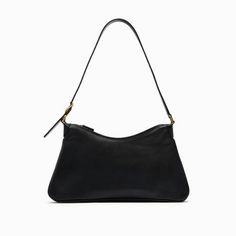 Zara Leather Shoulder Bag Leather Crossbody Baguette Bag For Errands, Classic Everyday Clutch Shoulder Bag, Classic Clutch Shoulder Bag For Everyday, Black Textured Leather Shoulder Baguette Bag, Everyday Baguette Clutch With Zipper Closure, Everyday Baguette Clutch With Zipper, Black Textured Leather Baguette Shoulder Bag, Black Leather Satchel Baguette Bag, Chic Textured Leather Baguette Bag For Travel