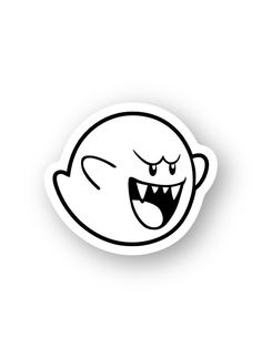 a sticker with an angry face on it's back and mouth wide open