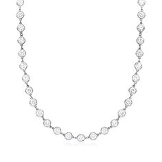 Ross-Simons - 50.00 ct. t. w. Cubic Zirconia Station Necklace in Sterling Silver. 36". A glistening strand of 50.00 ct. t. w. bezel-set CZs drapes the neckline in icy wonder! Perfectly priced, this sterling silver necklace is a wonderful foundation piece for any jewelry wardrobe, and will complement so many looks with its universally lovely glow. Springring clasp, bezel-set CZ necklace. CZ weights are diamond equivalents. Mesh Necklace, Front Back Earrings, Jewelry Wardrobe, Gifts For Your Sister, Gold Rope Chains, Foundation Piecing, Gold Bead Necklace, Fine Jewelery, Cz Necklace