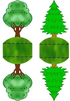 three different trees with green leaves on them and one is cut out from the paper