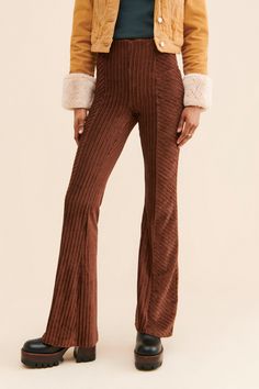 Rent Slim Pull-On Velvet Flare Pants from Nuuly. Pick 6 items for $98/month. Free shipping + returns. Strapless Denim Dress, Velvet Flare Pants, Velvet Flares, Stylish Work Attire, Fall Fits, Velvet Pants, Work Attire, Stripes Design, Flare Pants