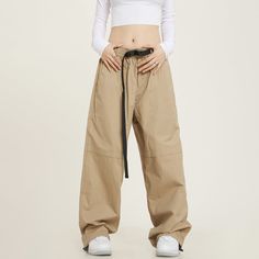 Beige Full-length Parachute Pants For Streetwear, Baggy Wide-leg Sports Pants, Relaxed Fit Full Length Techwear Cargo Pants, Baggy Full Length Parachute Pants, Beige High Waist Parachute Pants For Streetwear, High Waist Beige Parachute Pants For Streetwear, Baggy Straight Leg Sports Pants, Beige High-waist Parachute Pants For Streetwear, Full Length Cargo Pants For Sports