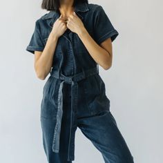 The Fleming Tie Denim Jumpsuit In Black 3x. ****Brand New Dark Denim Has Stretch Slightly Cropped Legs Workwear Denim Jumpsuit With Short Sleeves, Fitted Denim Jumpsuit With Pockets And Short Sleeves, Medium Wash Fitted Denim Jumpsuit With Short Sleeves, Medium Wash Denim Jumpsuit With Short Sleeve For Work, Fitted Cotton Denim Utility Jumpsuit, Fitted Cotton Utility Denim Jumpsuit, Utility Style Denim Jumpsuit With Short Sleeves For Work, Short Sleeve Dark Wash Denim Jumpsuit, Fitted Medium Wash Denim Jumpsuit For Work