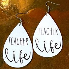 Teacher Earrings, Faux Leather Teardrop, Teacher Life, Teaching, Gift, New Taco Earrings, Green Statement Earrings, Cricut Earrings, Thick Gold Hoop Earrings, Teacher Earrings, Gem Drop Earrings, Mom Earrings, Laser Design, Vintage Clip Earrings