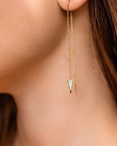 ✨ DESIGNED IN CALIFORNIA: Want to take your fashion to a whole new level? We got you, girl! This dainty Gold Threader Earrings will surely be a staple piece in your wardrobe!! This threader earring is part of our INSPIRE charity jewelry line with a fabulous triangle opal stone dagger and is made of 14k gold dipped 4.8-inch dangle chain. Intricately made of nickel, lead & cadmium free materials making it perfect even to those with sensitive ears.✨ EXACTLY WHAT YOU NEED: Treat yourself to an acces Sterling Silver Dangle Cartilage Earrings With Adjustable Chain, Elegant Dangle Cartilage Earrings With Adjustable Chain, Trendy Dangle Wrap Earrings With Ear Wire, Trendy Dangle Wrap Earrings, Adjustable Drop Cartilage Earrings As Gift, Trendy Adjustable Dangle Wrap Earrings, Gift Dangle Cartilage Earrings, Trendy Adjustable Wrap Earrings, Dainty Single Dangle Earring