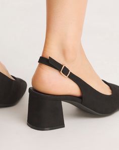 These block heel shoes will quickly become a wadrobe staple featuring adjustable slingback strap, square toe and cushioned footbed. Slingback Block Heels, Block Heels Shoes, Block Heel Slingback, William Black, Converse Shop, Black Block Heels, Block Heel Shoes, Slingback Shoes, Baby Slippers