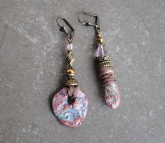 A pair of OOAK Asymmetrical rustic organic earrings. About 6 cm. Copper Brass Artisan beads Wood Sari silk * The artisan beads are created of extra lightweight and durable clay For more Bohemian jewelry, please visit my shop :) https://www.etsy.com/shop/IsadorasDream Bohemian Drop Earrings With Unique Variations, Rustic Drop Earrings With Ear Wire, Rustic Dangle Earrings As A Gift, Rustic Dangle Earrings For Gift, Autumn Earrings, Organic Earrings, Asymmetrical Earrings, Artisan Earrings, Mismatched Earrings