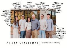 a family christmas card with the words merry christmas written on it and an image of them