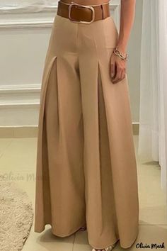 Olivia Mark - Professional High-Waisted Wide-Leg Trousers with Solid Patchwork Design (Belt Not Included) Ruched Pants, Elegant Pant, Office Wear Women, Moda Streetwear, Long Trousers, Pantalon Large, Ankle Length Pants, Pleated Pants, Mode Streetwear