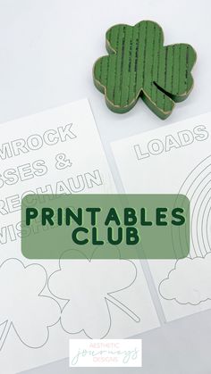 printables for st patrick's day are shown with shamrock cut outs on the table