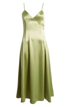 Glossy satin provides a graceful drape to this party-ready dress rendered in a fresh and verdant hue. 41" center front length (size Medium) Sweetheart neck Spaghetti straps 98% polyester, 2% elastane Dry clean Imported Elegant Green A-line Evening Dress, Green Satin A-line Dress, Elegant Green A-line Satin Dress, Green A-line Satin Dress, Fitted Green Evening Dress With Pleated Bodice, Green Evening Dress With Sweetheart Neckline, Spring Green Evening Dress With Sweetheart Neckline, Elegant Green Dress With Sweetheart Neckline, Summer Green Evening Dress With Ruched Bodice