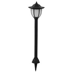 a black lamp post with a white light on the top and one light on the bottom