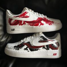 sneakers China Dragon, Dragon Custom, Customized Shoes, Legendary Dragons, Chinese Element, Af 1, Custom Air Force 1, Custom Sneakers, Custom Shoes