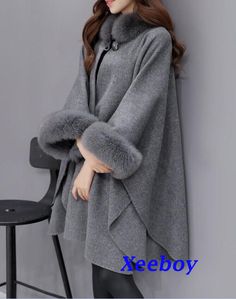 One Size Winter Poncho, One Size Winter Poncho In Solid Color, Winter Poncho In One Size, Winter Long Sleeve Solid Color Cape, One Size Gray Outerwear For Fall, Gray One-size Outerwear For Fall, One Size Cape For Cold Weather, Winter Poncho Cape For Cold Weather, Gray Long Sleeve Winter Cape