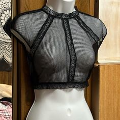 Very Sexy By Victoria’s Secret Mesh Crop Top Zip Up Back Nwot Small Measures Approx 14x14 Black Tops With Built-in Bra For Club, Trendy Fitted Top With Mesh Back, Stretch Mesh Top With Built-in Bra For Night Out, Trendy Fitted Fishnet Crop Top, Fitted Mesh Crop Top For Party, Black Stretch Mesh Top For Club, Edgy Sheer Fitted Mesh Top, Edgy Mesh Crop Top For Party, Fishnet Mesh Crop Top For Night Out