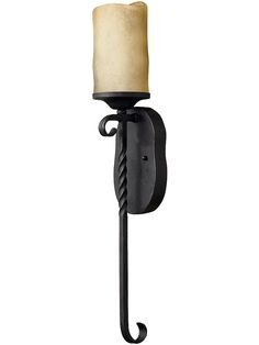 a wall mounted light with a candle on the top and a cord attached to it