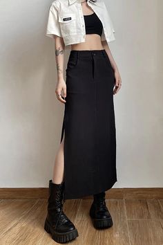 Dark Grunge Aesthetic Long Skirt, black midi skirts, streetwear outfits boogzel clothing Aesthetic Long Skirt, Skirts Grunge, Club Skirt, Skirt Grunge, Dark Grunge Aesthetic, Gothic Party, Halloween Skirt, Black Y2k, Estilo Rock