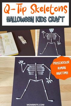 the skeleton craft is made with construction paper and glue