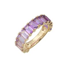 14K Yellow Gold Purple Ombré Emerald Cut Amethyst 3/4 Band Emerald Cut Eternity Band, Daughter Ring, Bezel Set Diamond Ring, Stacked Wedding Bands, Gold Color Ring, Purple Jewelry, Pink Topaz, Classy Jewelry, Bezel Set Diamond