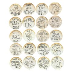 wooden buttons with handwritten words on them