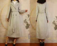 * A long woolen coat, A-line shape, warm and comfortable. * With a long belt, you can tie it what way you like. * Fully lined with two side pockets, closure with buttons. * Coat dress shape,make you look more taller and slimmer. * Material: out shell - 60% wool, 40% polyester; lining - 100% polyester * Care: dry cleanable * Shop sizing chart FYI ( made according to US sizing. actual body figures, not laying flat clothes measurements) Size XS (US 2, UK 6, German 32, French 34, ) Bust: fits bust a Long Wool Coat For Office, Coat Belt, Belt Coat, Winter Coat Dress, Full Length Coat, Wool Coat Women, Dress Winter, Wool Trench Coat, Langer Mantel