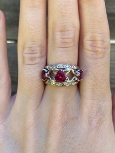 Total Weight: 5.1 grams Size: 6.75 Band Width: 3.8-12.1mm  Pink Tourmaline: 6x6mm & 5x5mm Condition: In great condition showing little wear with no damage.  All gold has been thoroughly checked with an Olympus XRF spectrometer. It is guaranteed 14k gold.  All our jewelry is properly washed and disinfected to ensure customers get clean items with every order.  Returns accepted but may be subjected to a restock fee.  Please message with any questions:) Gia Certified Fine Jewelry Ruby Ring In Platinum, Gia Certified Platinum Ruby Ring In Fine Jewelry, Gia Certified Platinum Ruby Ring, Trillion Cut Platinum Gemstone Rings, Gia Certified Trillion Cut Formal Rings, Formal Gia Certified Trillion Cut Ring, Exquisite Ruby Jewelry Gia Certified, Gia Certified Trillion Cut Jewelry For Formal Occasions, Formal Gia Certified Lab-created Ruby Ring